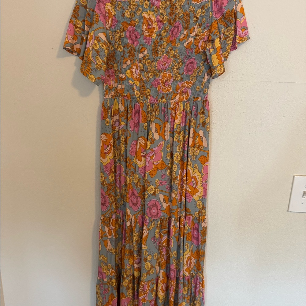 Floral Gray and Pink Maxi Dress